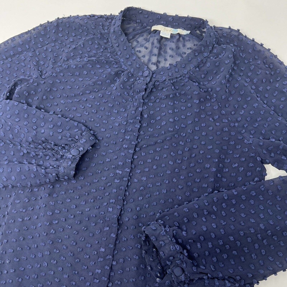 Boden Navy Textured Sheer Silk Blend‎ Button Up Long Sleeve Blouse UK 6 US 2